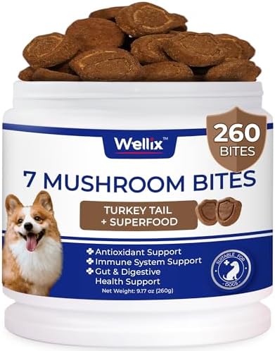 Wellix 7 Mushroom Chews with Turkey Tail for Dogs, Chicken, 260 Bites