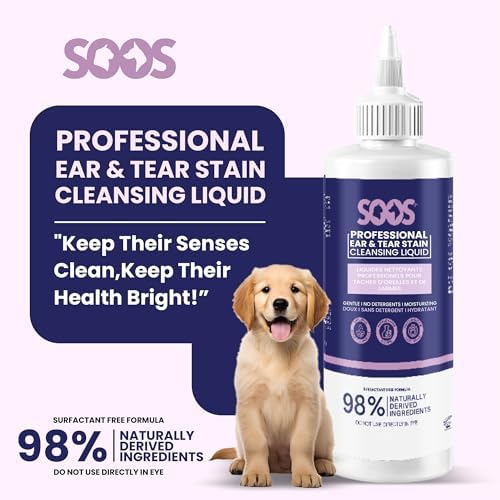 SOOS Pet Natural Ear and Eye Stain Cleansing Liquid for Dogs and Cats - Cleaning Your Pets Ears Eyes - 500ml