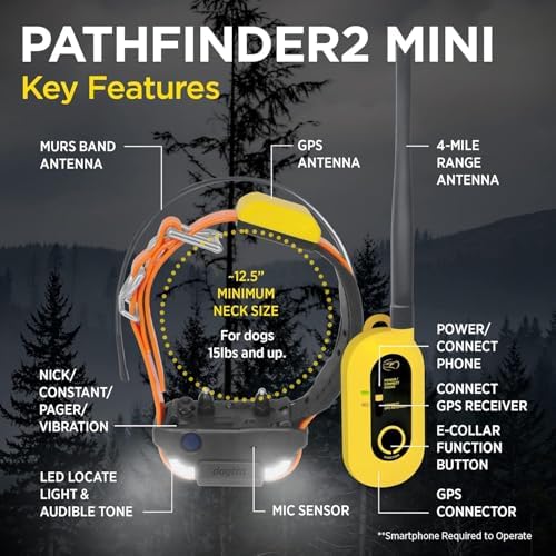 Dogtra Pathfinder2 Mini GPS Tracker e Collar + Add-on Receiver (Black) | 4 Mile, LED Light, Waterproof, Free App, No Fees, Smartwatch Control, Satellite Tracking, Multi Dogs, Smartphone Required