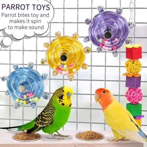 Parakeet Toys,Bird Training Foraging Toys for Parrots,Wheel Spinner Quaker Parrot Toys,Interactive Educational Training Conures,Budgie Toys,Cockatiel Toys,Lovebird Toys,Sun Conure Toys (Pink)