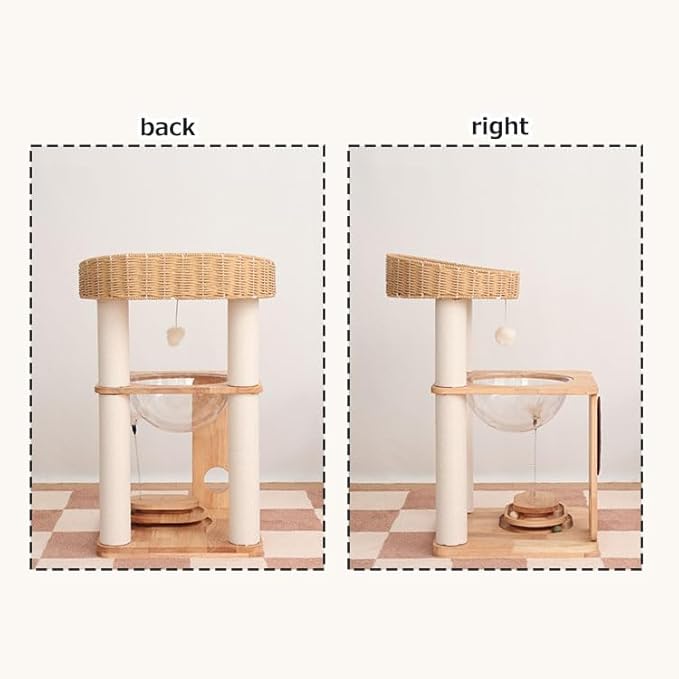 LULUCAT Cat Tree Tower, Freestanding, Stylish, Cushioned Bed, Large Base, for Multiple Cats, Compact, Winter and Summer Use, Summer Mat Included, for Large Cats (81cm Brown)