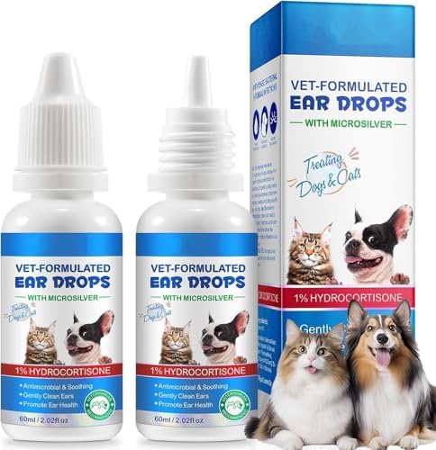 2PCS Ear Infection Treatment Drops for Dogs & Cats, Ear Cleaner Solution Drops for Dogs & Cats with 1% Hydrocortisone Soothing Yeast Infection, Itchy Ear Relief, Treats Ear Infections for Dogs - 60ml