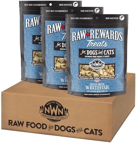 Northwest Naturals Raw Rewards Freeze-Dried Whitefish Treats for Dogs and Cats - Bite-Sized Pieces - Healthy, 1 Ingredient, Human Grade Pet Food, All Natural, Proudly Made in USA, 10 Oz (Pack of 3)