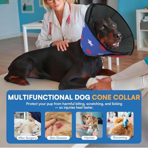 Queenmore Dog Cones for Small Dogs, Dog Cone Collar to Prevent Licking Wounds, Adjustable Comfy Cone for Dogs, Adjustable Elizabethan Collar for Pets, USAFlag S