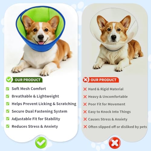 Soft Dog Cone Collar After Surgery, Adjustable Recovery Cone to Stop Licking, Breathable Mesh Elizabethan Collar for Small Medium Large Dogs (M(Neck Girth:11.8"-13.8"))