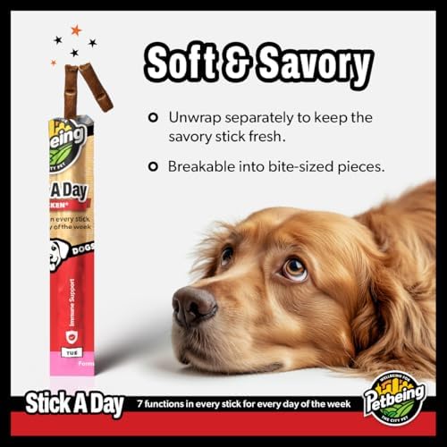 Stick a Day for Dogs | Daily Real Meat Dog Chew Sticks with 7-in-1 Wellness Support | Dog Treats with Vitamins & Nutrients for Daily Routine | Chicken Flavor, 28 Count