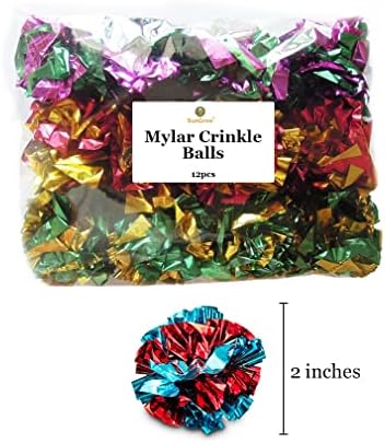SunGrow 12 Pack Cat Crinkle Balls - 2 Inch Toys for Indoor Pets - Keep Your Feline Energetic & Excited with Vibrant Colors, Lightweight Design for Long-Lasting Fun, Perfect for Playtime