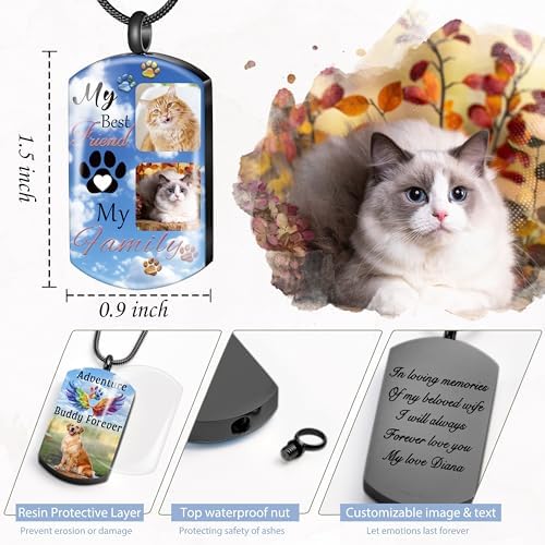 Fanery Sue Pet Ashes Necklace for Dog Cat, Custom Photo & Text