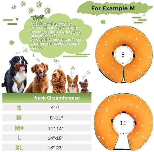 Inflatable Dog Cone Collar for Large Medium Small Dogs, Soft Adjustable Recovery Cone Collar for Dogs Cats,Dog Neck Donut Cone Alternative After Surgery(Hamburger,Medium