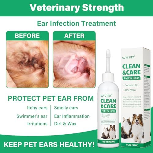Dog Ear Infection Treatment, Dog Ear Cleaning Solution, Dog Ear Rinse Dog Eye Wipes, 120 Pet Tear Stain Wipes for Dogs and Cats,