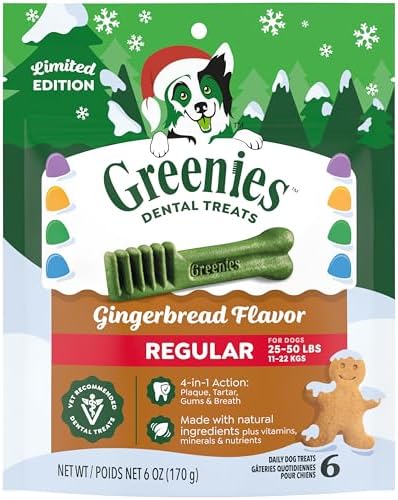 Greenies Regular Natural Dental Dog Treats, Gingerbread Flavor, 6 Count