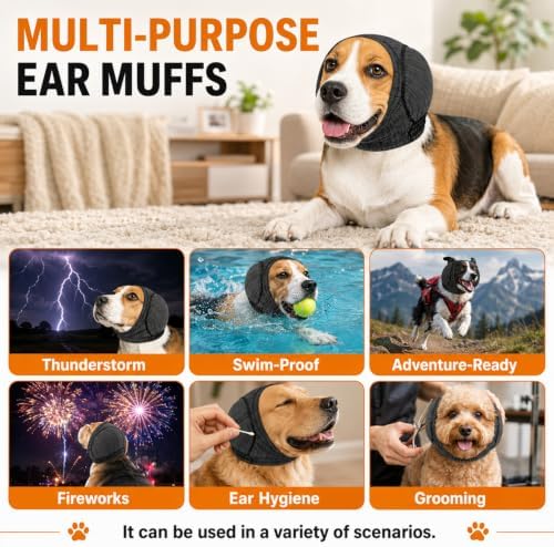 No Shake Dog Ear Wrap Hematoma, Breathable Dog Ear Cover with Soundproof Sponge, Bathing, Drying, Swim, Noise Anxiety Relief (Magenta, L)