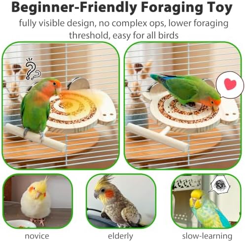 Bird Foraging Toys with Perch, for Novice/Older/Slow-Learning Birds