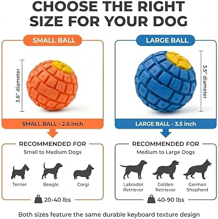 Squeaky Dog Toy Ball, Keyboard-Shaped Chew Toy for Teeth Cleaning, Durable Natural Rubber for Aggressive Chewers, Interactive Dog Toys for Medium & Large Dogs (Vibrant Orange, Large(3.5''))
