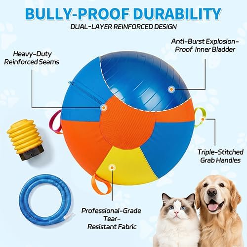 22'' Heavy Duty Herding Ball for Dogs with Handles, Inflatable Training Toy