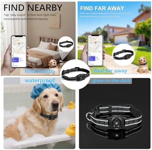 Tracking Collar for Dogs Waterproof Adjustable Air Tag Dog Collar Holder, Comfortable Dog Collars for Small Medium Large Dogs (Black, L)