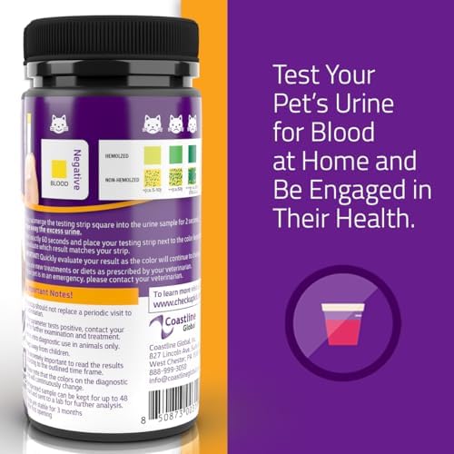 KIT4CAT CheckUp Blood in Urine Test Strips for Cats & Dogs | At-Home Hematuria Detection, Urinary Health Monitoring – 50 Reagent Strips