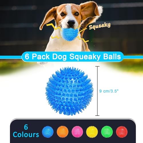 3.5” Squeaky Dog Toy Balls (6 Colors) Dog Toys Spikey Dogs Ball for Aggressive Chewers Heavy Duty Teething Large Medium Durable Dogs Balls