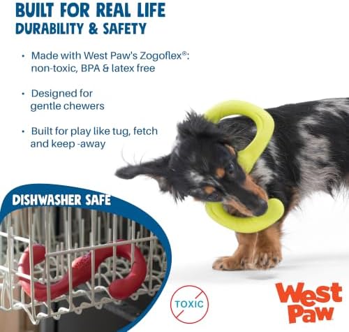 West Paw Zogoflex Bumi Dog Tug Toy – S-Shaped, Lightweight Chew Toys for Fetch, Play, Pet Exercise – Tug of War Soft Flinging Squishy Chewy Toy for Dogs – Guaranteed, Latex-Free, Large 9.5", Tangerine