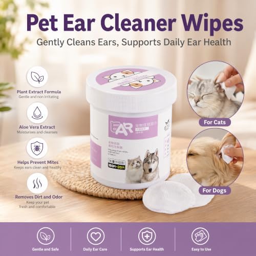 Dog Ear Wipes, 180PCS Ear Cleaner Wipes for Dogs and Cats with and Hypoallergenic Formula, Removes Wax Itching Odor, Prevents Infections, Pet Cleaning