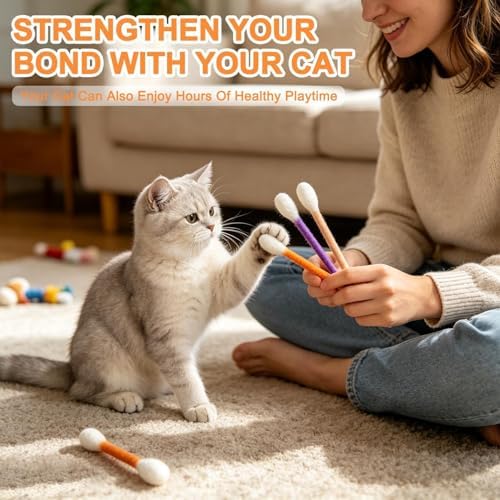 Cotton Swabs Cat with Catnip, 6 Pk Giant Kitten Chew Sticks,Interactive Kitty Kick Sticks for Cat Lovers Gift - Sturdy Teething Chew Toy (Purple)