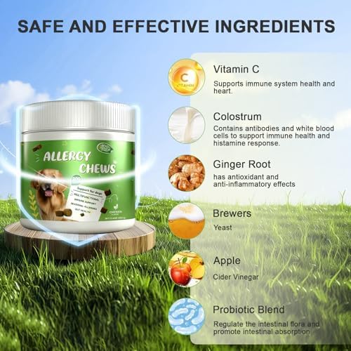 Dog Allergy Chews 200 Ct - Itch Relief for Dogs Immune Support with Colostrum Probiotics Seasonal Allergies Anti-Itch Skin & Coat Supplement, Itchy Skin & Paw Relief Bites - Chicken Flavor