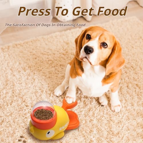 Duck Cat Treat Dispenser, Interactive Button-Operated Slow Feeder with 3 Grain Bin Covers, Puzzle Toy for IQ Training & Mental Stimulation (Yellow)