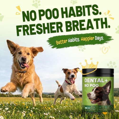 200 Ct 2-in-1 No Poo & Breath Chews for Dogs Stool Eating Coprophagia Deterrent Stop Dog Poop Eating Fresh Breath Reduce Plaque Tartar with Kelp Powder Zinc Probiotics Digestive Enzymes Chicken Flavor