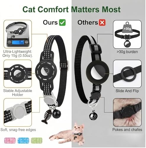 Glow AirTag Cat Collar, Breakaway Reflective Adjustable Kitten Collar