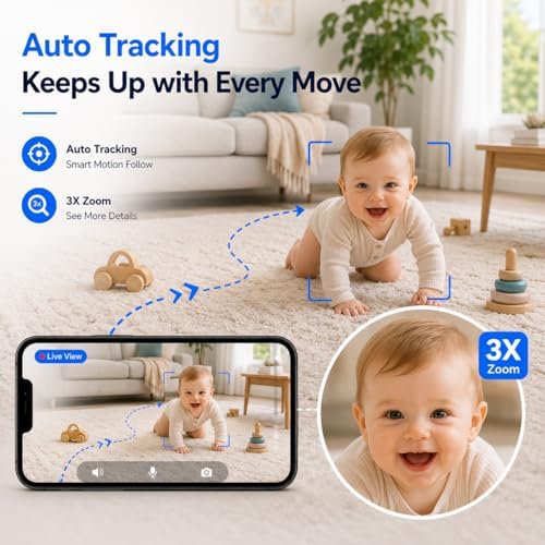 2K Indoor Security Camera, 5GHz Baby Monitor for Home, Pan Tilt