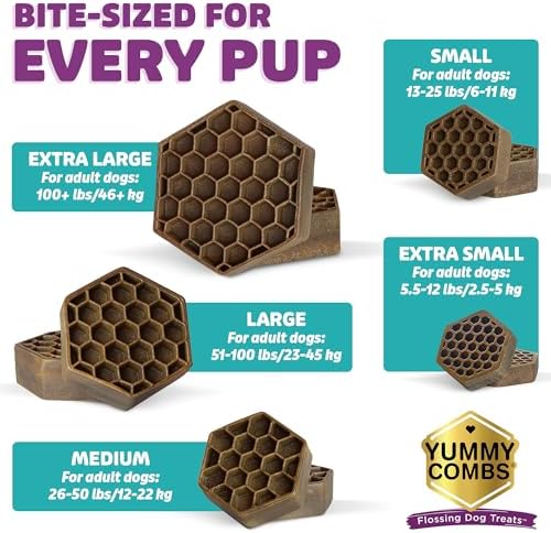 Yummy Combs Dog Dental Treats – Fish & Egg Protein – Vet VOHC Approved, Removes Tartar – A Daily Teeth Cleaning Treat for Medium Dogs (30 Count) (Pack of 2)