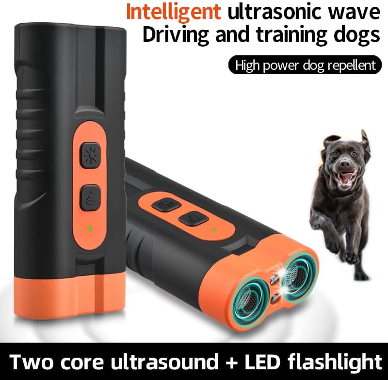 Dog Bark Deterrent Device Rechargeable,Anti Bark Tool for Dogs,Ultrasonic Dual Emitter 50ft Safe Correction Tools to Control Dog's Bark 25KHz,Trainer Barking Silencer Indoor&Outdoor with Flashlight