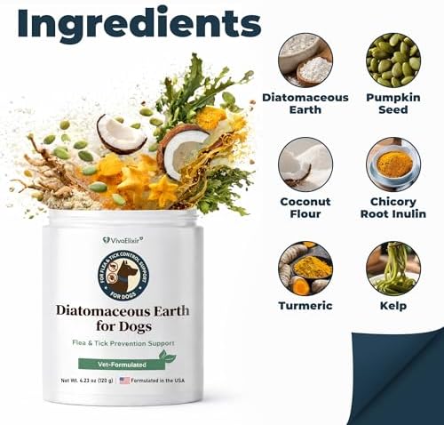 Diatomaceous Earth for Dogs – Natural Powder for Flea & Tick Management, Digestive Cleanse & Detox – Safe for Internal & External Use – Chemical-Free Pet Care – 4.23 Oz
