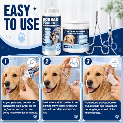 Dog Ear Powder for Hair Removal, Remove Excess Ear Hair, Moisture, Dirt