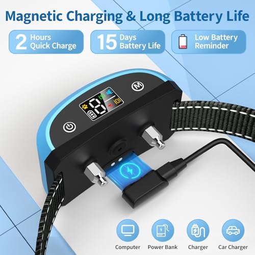 Automatic No-Bark Collar for Medium Dog - Adjustable Sensitivity Levels | Rechargeable Dog Bark Collar with Smart Recognition Chip, Humane Progressive Beep/Vibration Control, IP67 Waterproof