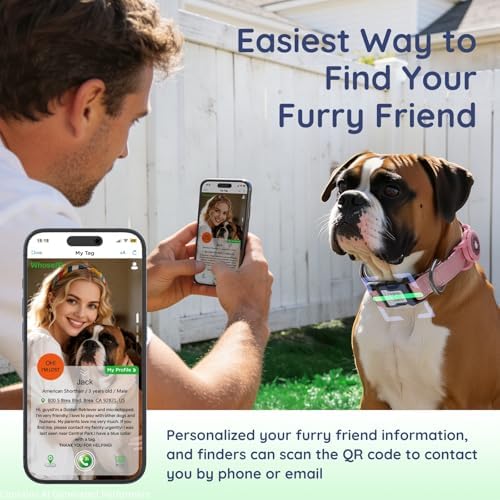 Reflective Dog Collar with AirTag Holder, Waterproof Dog Collar with QR Code, Heavy Duty Adjustable Pet Collar for Small Medium Large Dogs, Pink