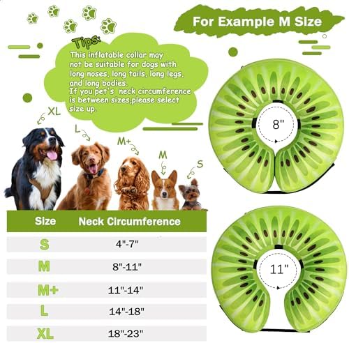 Recovery Donut Collar for Dogs & Cat,Inflatable Dog Cone Collar Alternative After Surgery,Soft Cone for Large Medium Small Dog,Adjustable Pet Neck Donut(Kiwi,M)