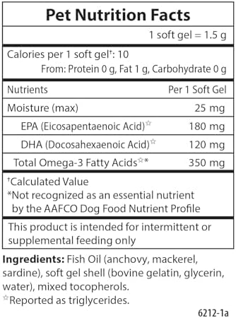 Carlson Omega-3 Fish Oil Soft Gels for Dogs, Supports Skin & Coat, Joint & Heart Health, Dog Supplement, 240 Soft Gels