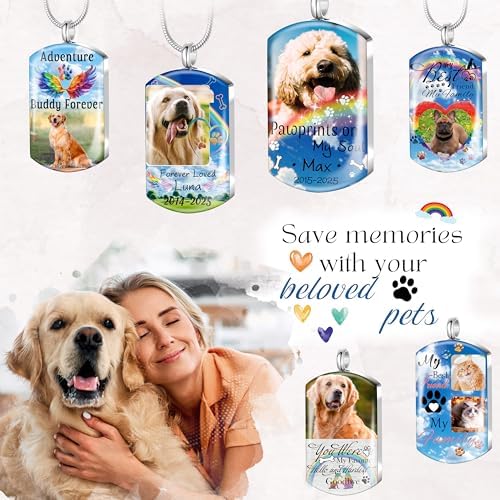 Fanery Sue Pet Ashes Necklace for Dog Cat, Custom Photo & Text