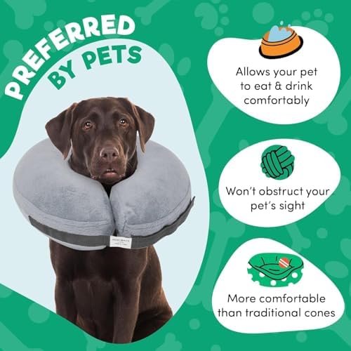 BENCMATE Inflatable Dog Cone Collar Alternative After Surgery Medium+,Grey