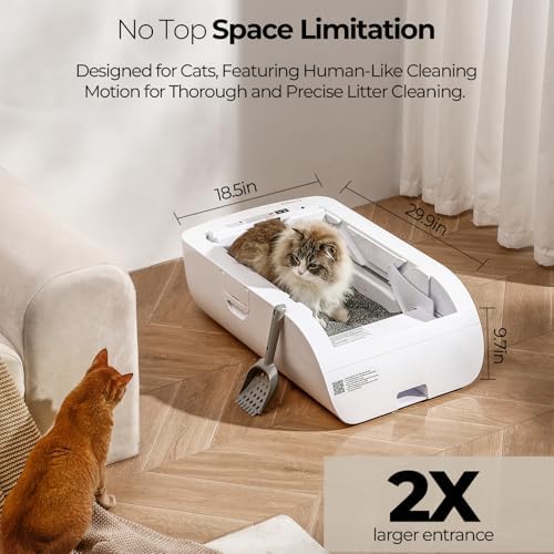 Self Cleaning Litter Box,Open-Top Automatic Cat Litter Box APP Control (2.4G/5G) with Health Tracking, Dual Safety Sensors&Odorless Design,Includes cat Litter & 3 Rolls Waste Bags (with Tent)