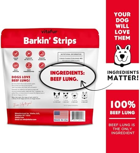 Barkin Burger Strips Made of Only Beef Lung Fillets Grain-Free Dog Digestive Support Single Ingredient Dog Treats Excellent high Reward trainging Jerky Treats Made in USA