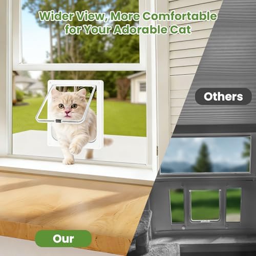 Cat Window Door Insert, Fits 14-24 Inch, Frosted Plexiglass, 4 Lock Modes