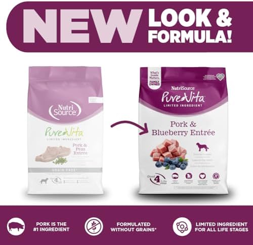 PureVita Grain Free Dog Food, Pork & Blueberry, Single Source Protein, 4lb