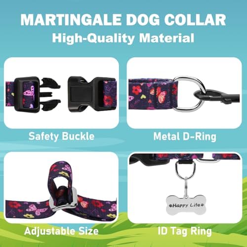 Martingale Collar for Dogs with Buckle No Pull, Purple Butterfly, S