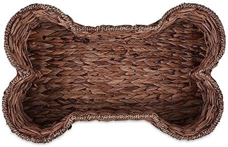 Bone Dry Pet Storage Collection, Bone Shape Hyacinth Toy Basket, Dark Brown, Medium - 21x13x8"