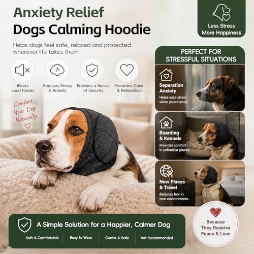 Dog Ear Muffs, No Shake Dog Ear Wrap Quiet Ear Protector Dog Calming Hoodie