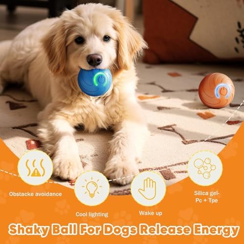 2PCS Shaky Ball Toy for Dogs, Vibrating Dog Ball, USB Rechargeable, Interactive, Automatic Moving, Bouncing, Perfect for Small, Medium, Large Dogs (2, Blue/Orange)