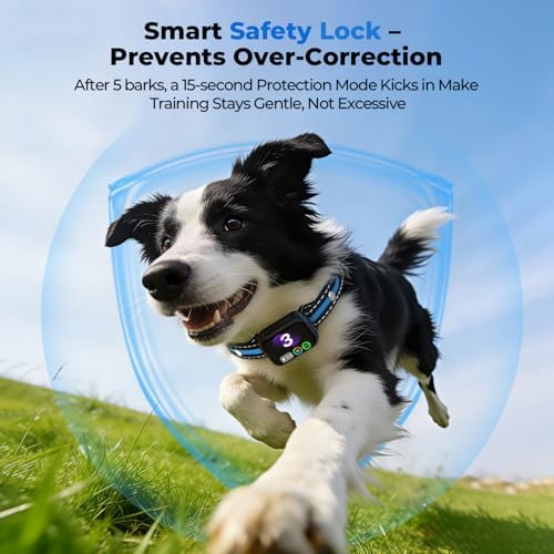 RPZ Automatic Dog Bark Collar for Small Medium Large Dogs 8-150 Lbs, Blue | Rechargeable, bark count tracking, 4 training modes, 3 sensitivity levels, IP67 waterproof, beep, vibration and shock