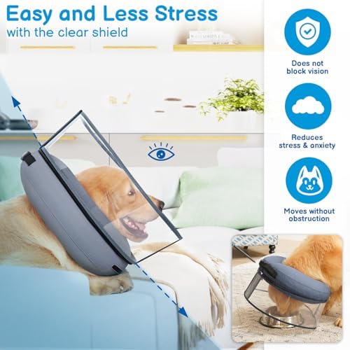 BARKLESS Dog Donut Cone for Medium Dogs with Transparent Shield Inflatable